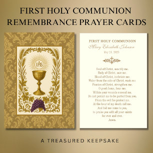 Carte de prière de la première communion Chalice e