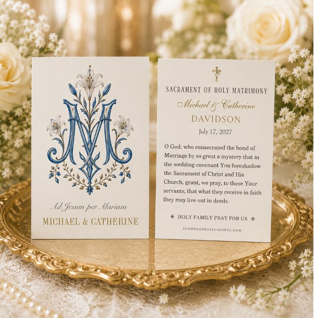 Carte de prière de mariage avec monogramme marian  (Créateur téléchargé)