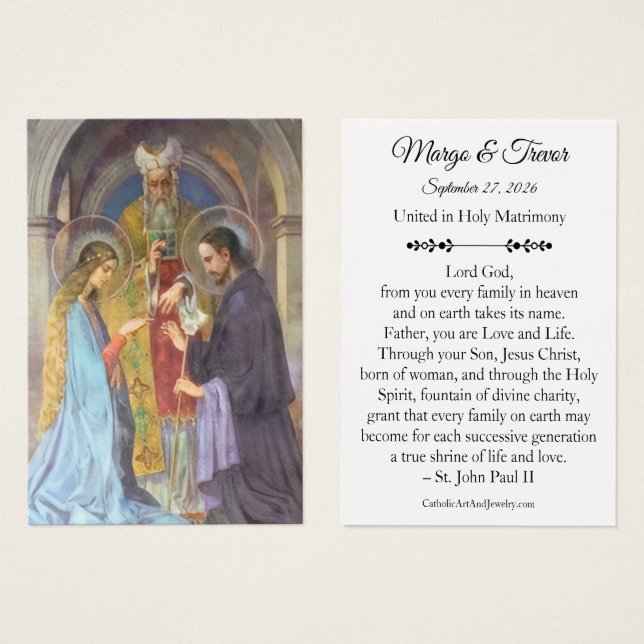 Carte de prière de mariage catholique (Devant & derrière)