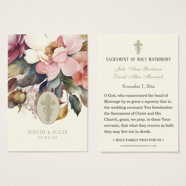 Carte de prière de mariage catholique à motif flor (Devant & derrière)