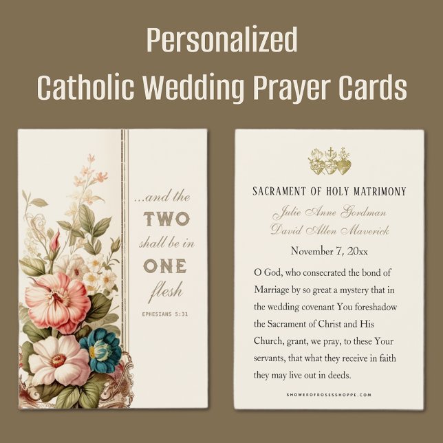 Carte de prière de mariage catholique avec verset  (Easy to Personalize Catholic Wedding Prayer Cards)