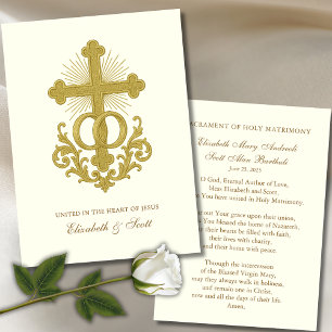 Carte de prière de mariage catholique Croix dorée