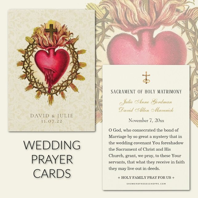 Carte de prière de mariage catholique du Sacré-Cœu (Traditional Catholic Sacred Heart of Jesus wedding prayer cards
)