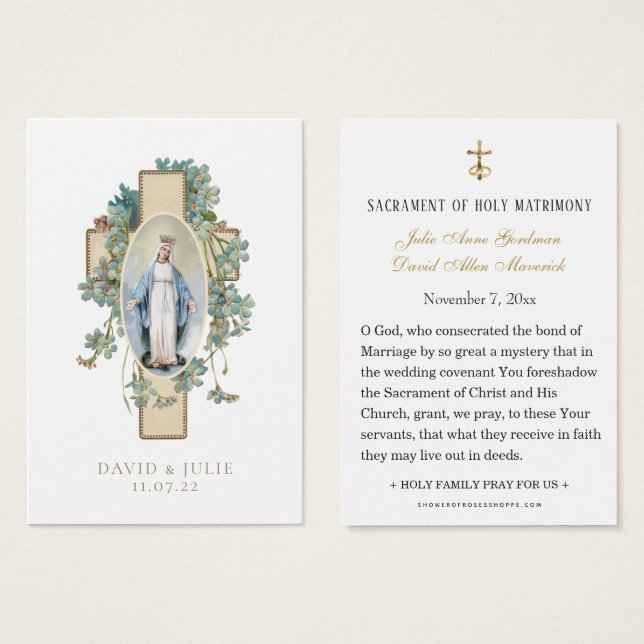 Carte de prière de mariage catholique en or élégan (Devant & derrière)