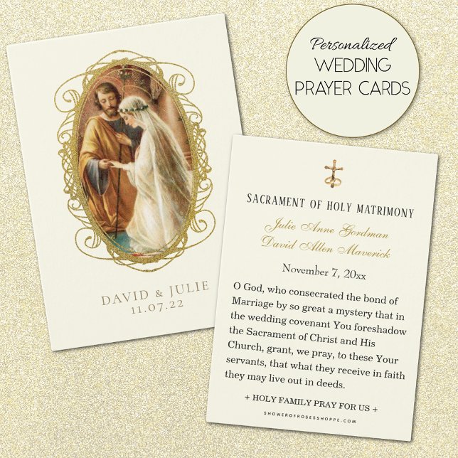 Carte de prière de mariage catholique en or élégan (Personalized Traditional Catholic Wedding Prayer Cards)