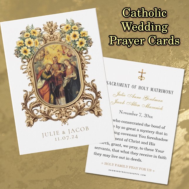Carte de prière de mariage catholique en or élégan (Créateur téléchargé)