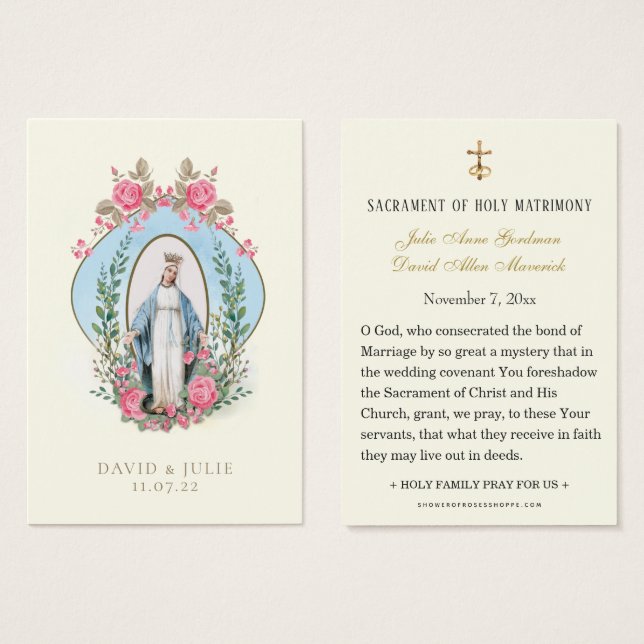 Carte de prière de mariage catholique en or élégan (Devant & derrière)