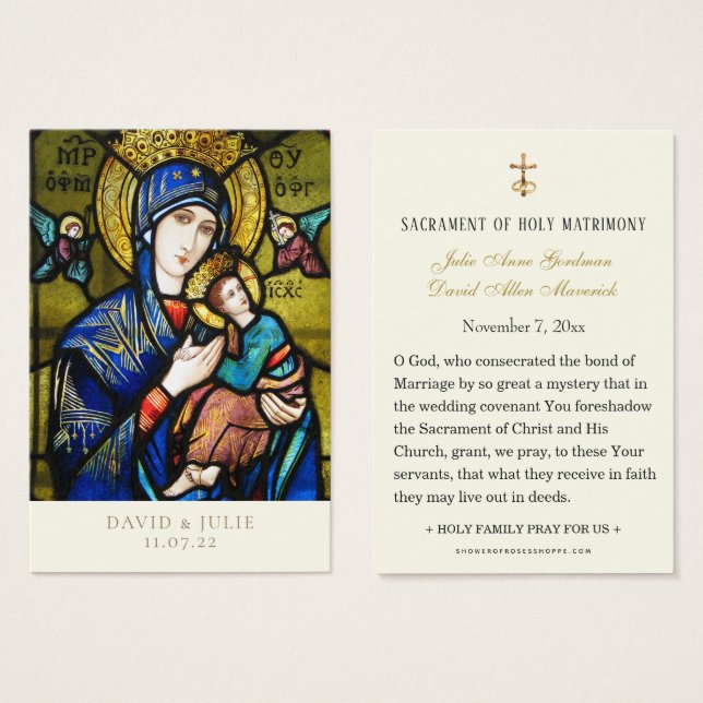 Carte de prière de mariage catholique en verre col (Devant & derrière)