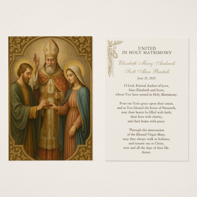 Carte de prière de mariage catholique Fiançailles (Devant & derrière)