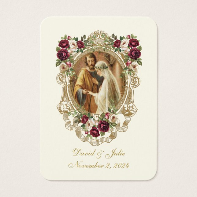 Carte de prière de mariage catholique florale élég (Devant)