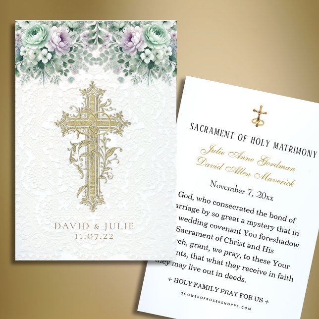 Carte de prière de mariage catholique florale élég (Créateur téléchargé)