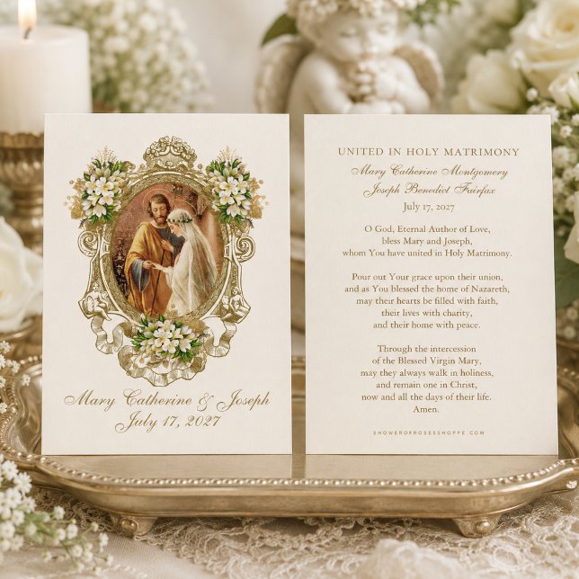 Carte de prière de mariage catholique florale or t (Créateur téléchargé)