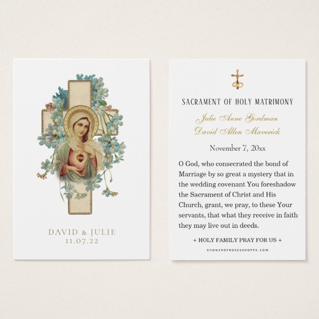 Carte de prière de mariage catholique Immaculée Ma (Devant & derrière)