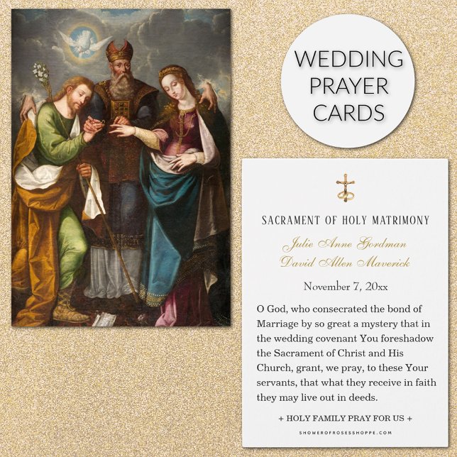 Carte de prière de mariage catholique pour le sacr (Traditional Catholic Wedding Prayer Cards with the Virgin Mary and St. Joseph)