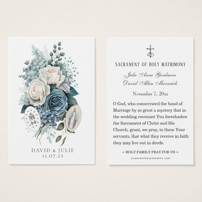Carte de prière de mariage catholique Vierge Marie (Devant & derrière)