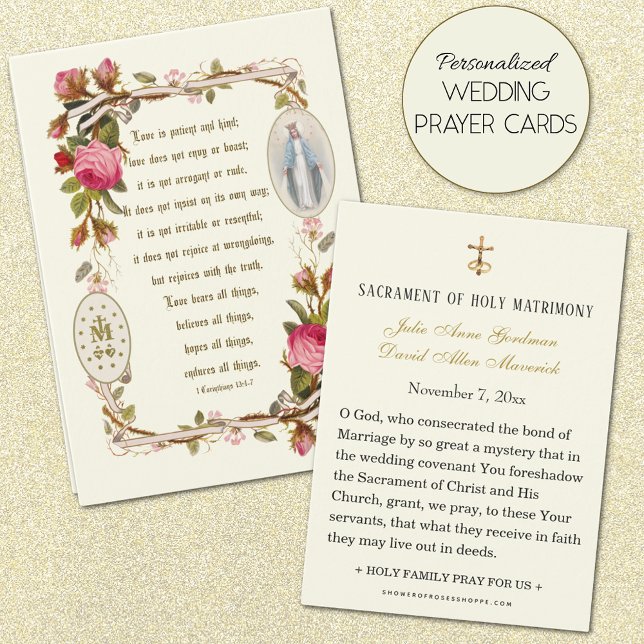 Carte de prière de mariage catholique Vierge Marie (Personalized Catholic Wedding Prayer Cards)