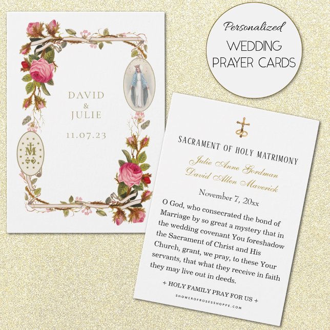 Carte de prière de mariage catholique Vierge Marie (Personalized Traditional Catholic Wedding Prayer Cards)