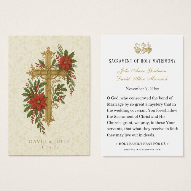 Carte de prière de mariage de Noël avec croix (Devant & derrière)