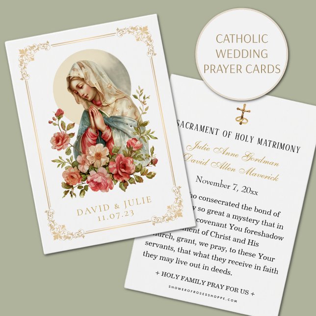Carte de prière de mariage floral catholique Marie (Créateur téléchargé)