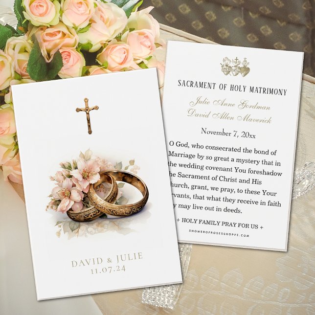 Carte de prière de mariage florale catholique (Easy to personalize Catholic wedding prayer cards! )