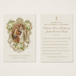 Carte de prière de mariage florale catholique doré