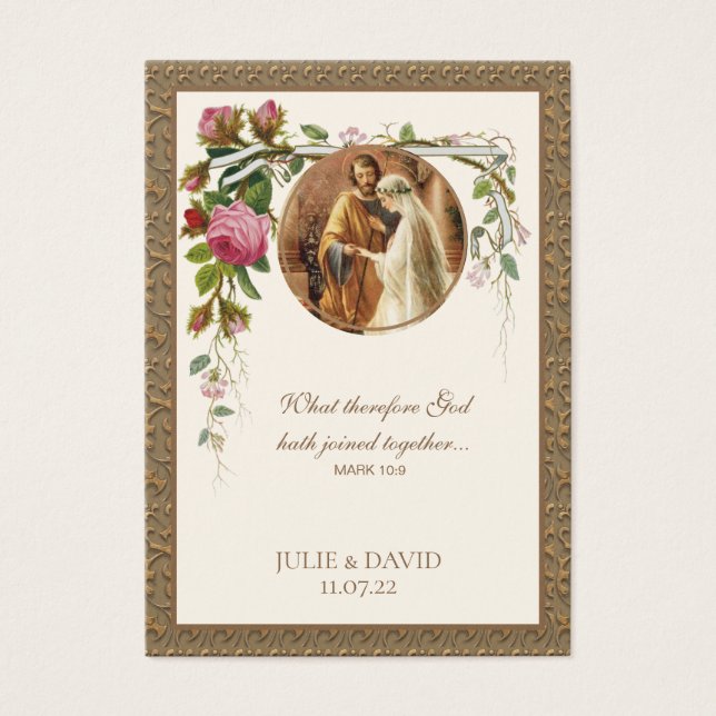 Carte de prière de mariage florale élégante avec É (Devant)