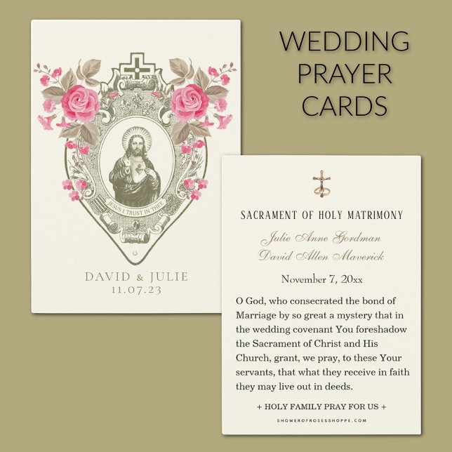 Carte de prière de mariage religieuse Jésus Roses  (Sacred Heart of Jesus Catholic Wedding Prayer cards)