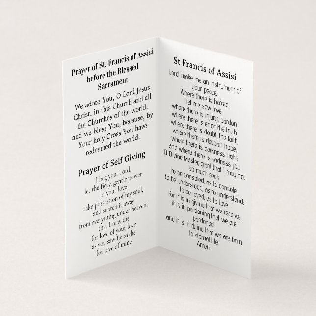 Carte de prière de saint François d'Assise  (Inside)