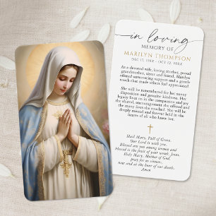 Carte de prière de sympathie Croix Vierge Marie re