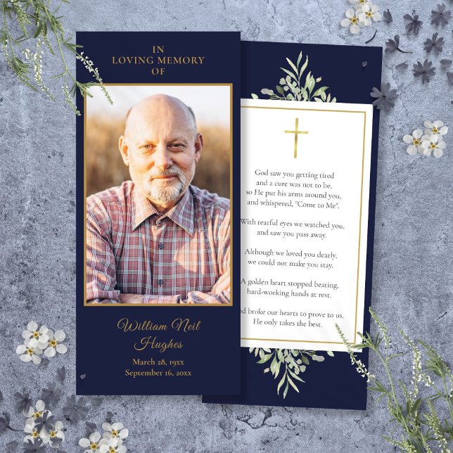 Carte de prière de verdure de photo de mémorial de (Funeral Memorial Photo Greenery Prayer Card)
