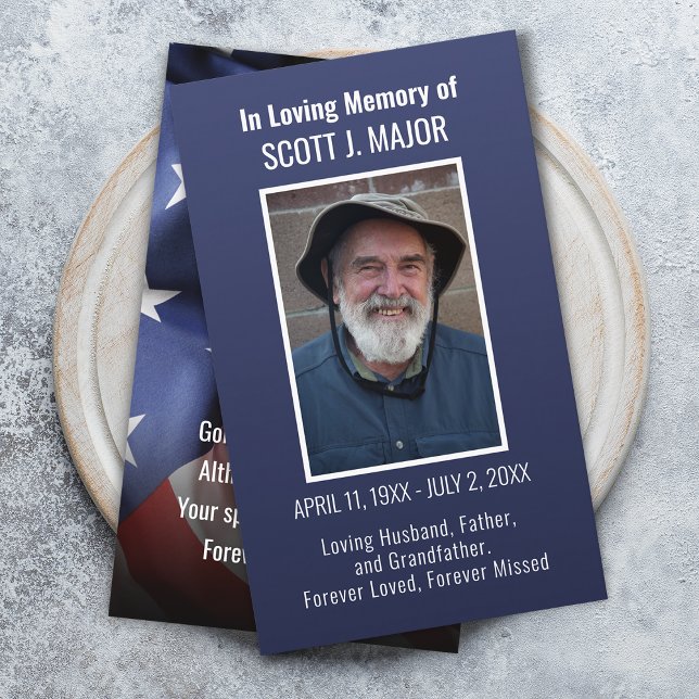 Carte de prière Drapeau Photo Ombre Carte bleue (Flag Prayer Card Photo Ombre Blue Card)