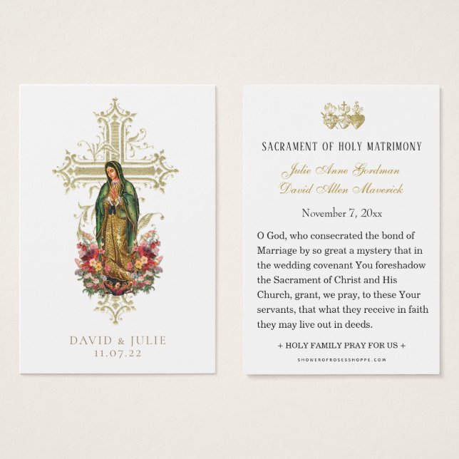 Carte de prière du Mariage catholique de Guadalupe (Devant & derrière)