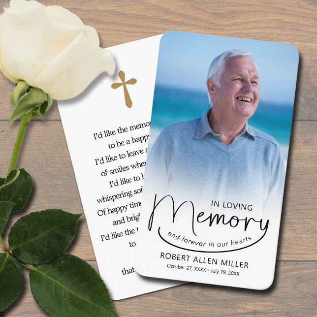 Carte de prière du Signet photo In Love Memory (In Loving Memory photo bookmark prayer card with a cross and poem on the back)