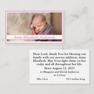 Carte de prière faire-part de naissance