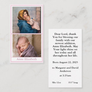 Carte de prière faire-part de naissance