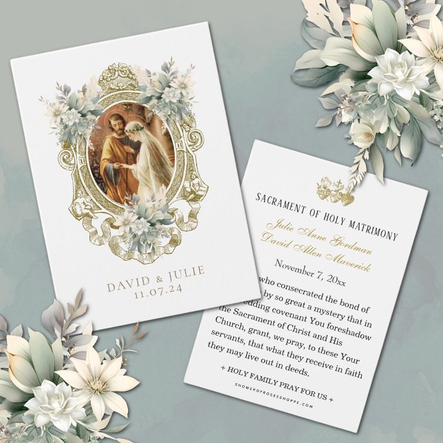 Carte de prière florale de mariage catholique (Traditional Catholic Floral Wedding Prayer Cards)