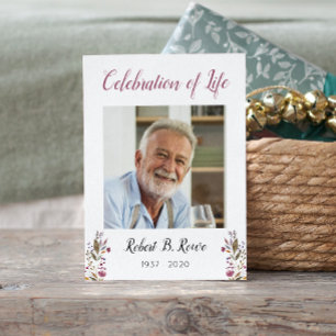 Carte de prière funéraire avec photo Fleurs bordea