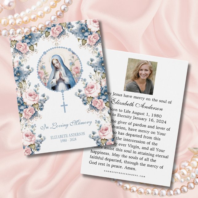 Carte de prière funéraire catholique de la Vierge  (Remember your loved ones in prayer)