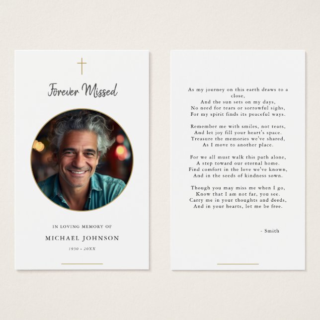 Carte de prière funéraire catholique pour l'or dis (Devant & derrière)