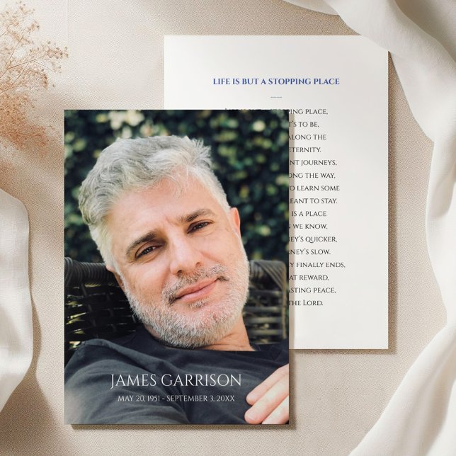 Carte de prière funéraire commémorative bleue avec (Créateur téléchargé)