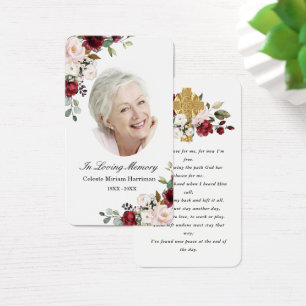 Carte de prière funéraire de la Croix Florale rose