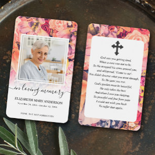 Carte de prière funéraire de la photo florale bril