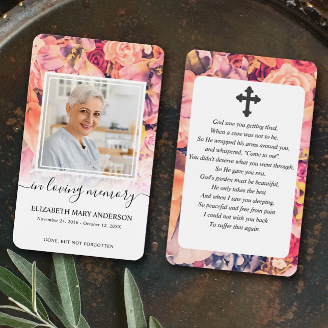 Carte de prière funéraire de la photo florale bril (Créateur téléchargé)