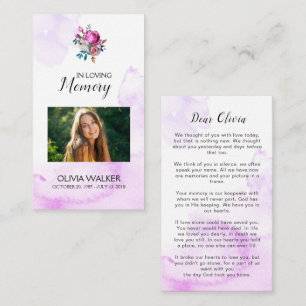 Carte de prière funéraire de poème mémorial violet