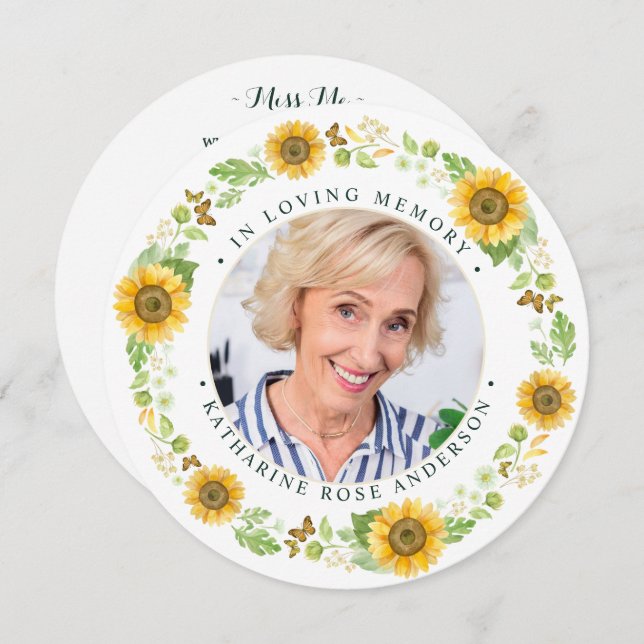 Carte de prière funéraire des tournesols (Devant / Derrière)