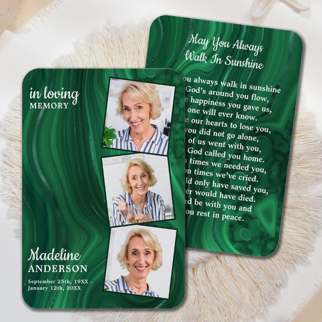 Carte de prière funéraire Emerald Green 3 Photo Me (Créateur téléchargé)