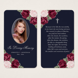 Carte de prière funéraire en argent Blue Red Roses