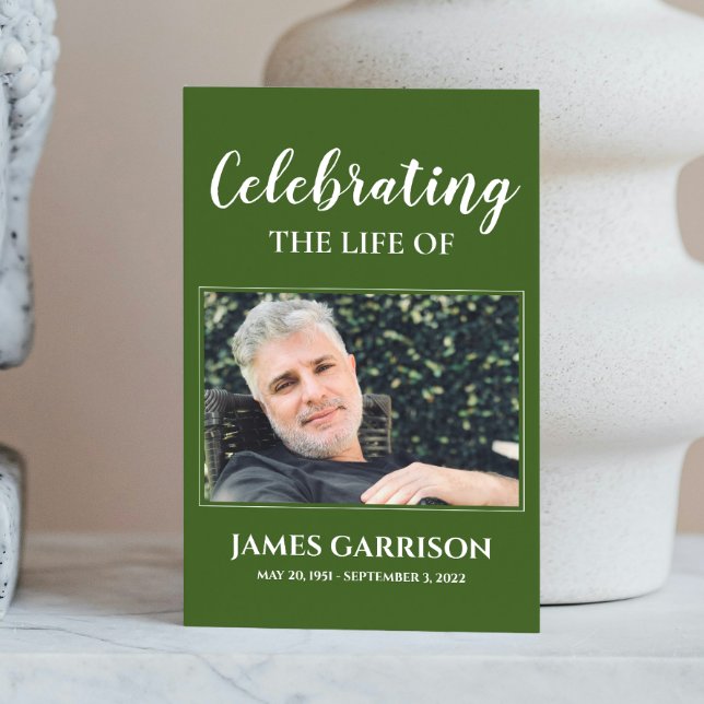 Carte de prière funéraire en vert foncé avec photo (Créateur téléchargé)