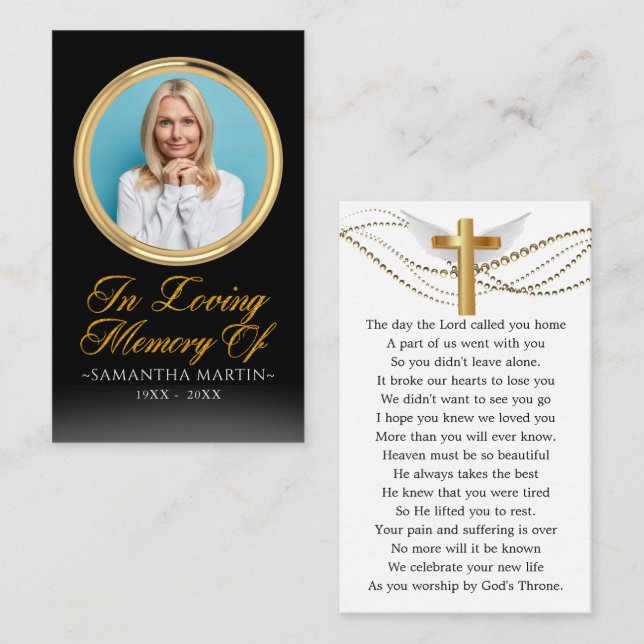 Carte de prière funéraire encadrée en or (Devant / Derrière)