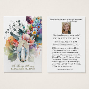 Carte de prière funéraire Fatima Vierge Florale